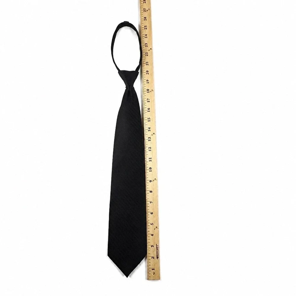 Mens Black Herringbone Pre Tied Zipper Tie Adjustable Easy Zip Necktie 20 Inch